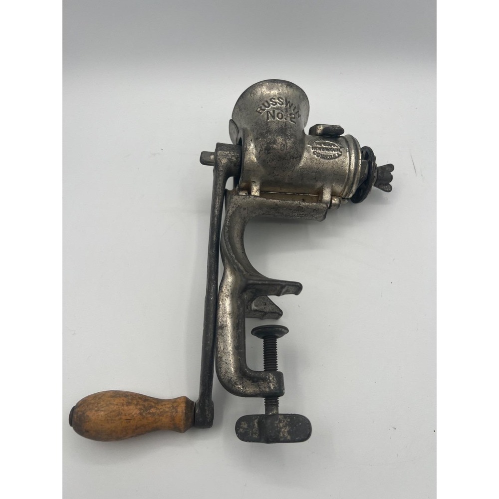 Vintage Russwin No. 2 Cast Iron Meat Grinder Food Chopper Hand Crank Table Mount
